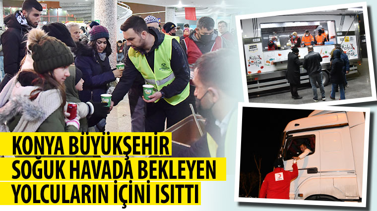 Konya Büyükşehir Soğuk Havada Bekleyen Yolcuların İçini Isıttı